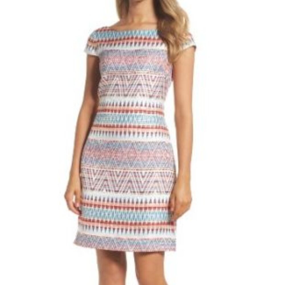 Vince Camuto Women’s Multicolored Sheath Dress Turquoise Coral Pink Size 6